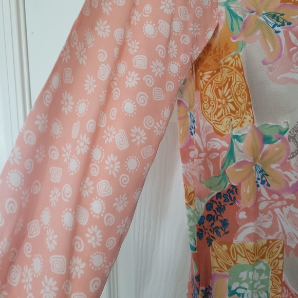 KOOS of Course 100% Silk Long Sleeve Buttondown Mixed Pattern Pastel Blouse - Picture 4 of 5